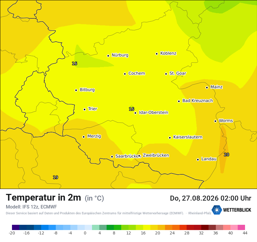 Modellkarte ECMWF – t2m – rp