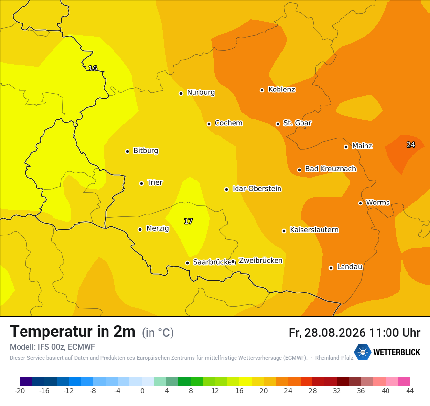 Modellkarte ECMWF – t2m – rp