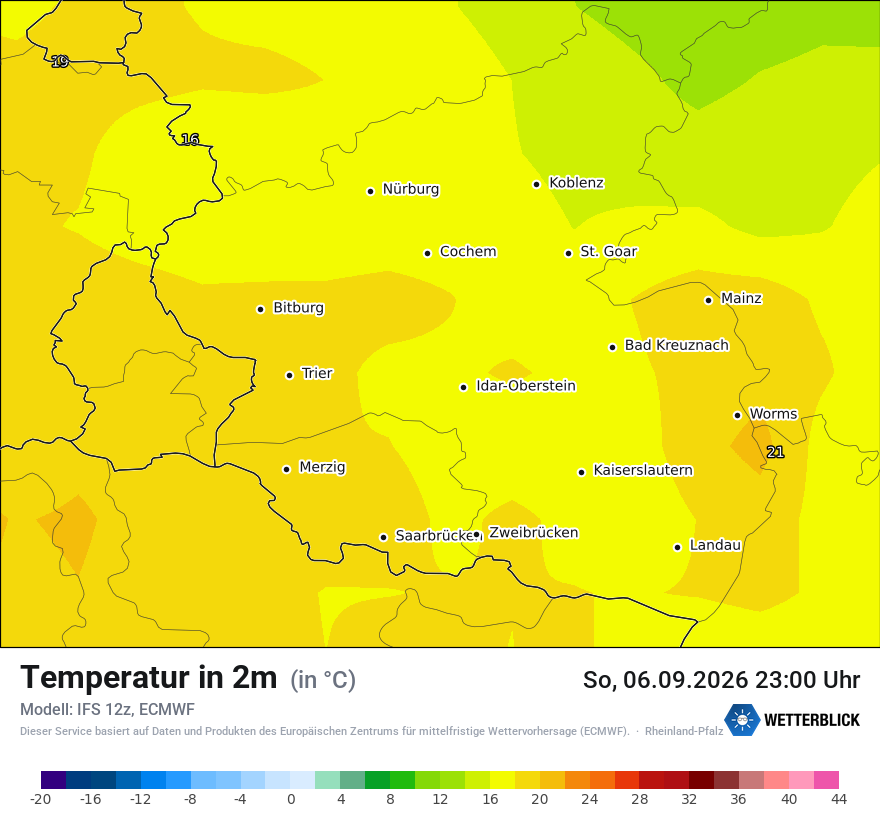 Modellkarte ECMWF – t2m – rp