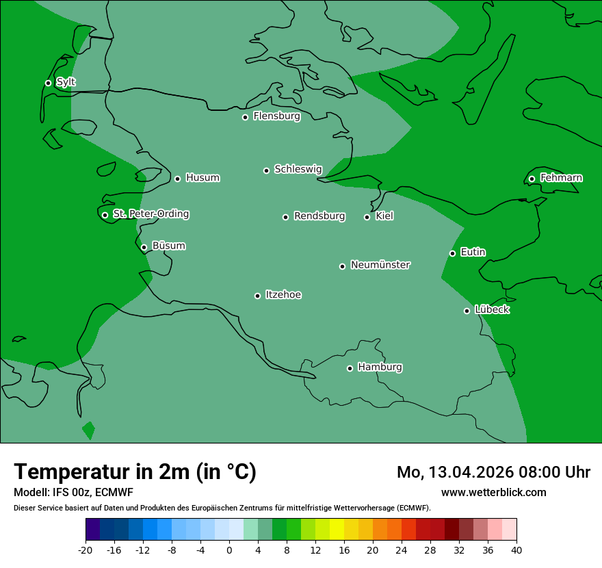 Modellkarte ECMWF – t2m – sh