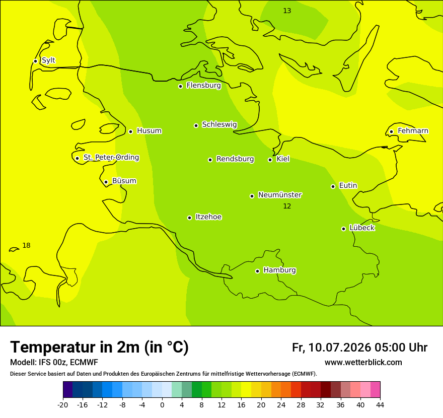 Modellkarte ECMWF – t2m – sh