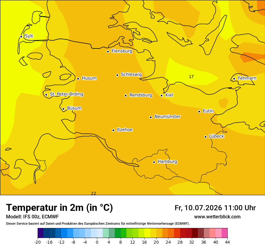 Modellkarte ECMWF – t2m – sh