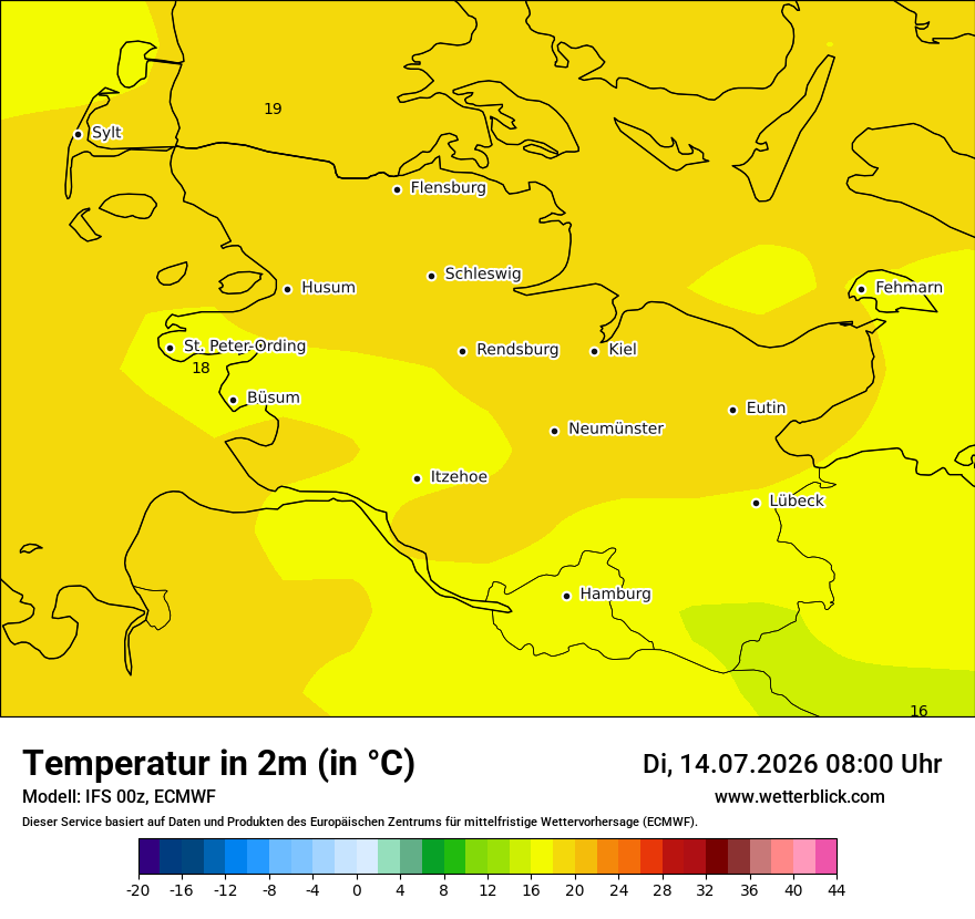 Modellkarte ECMWF – t2m – sh