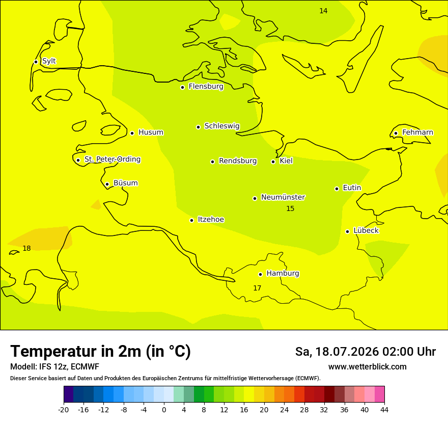 Modellkarte ECMWF – t2m – sh
