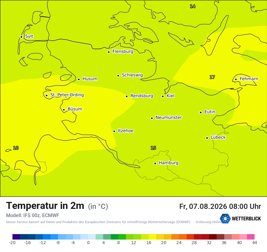 Modellkarte ECMWF – t2m – sh