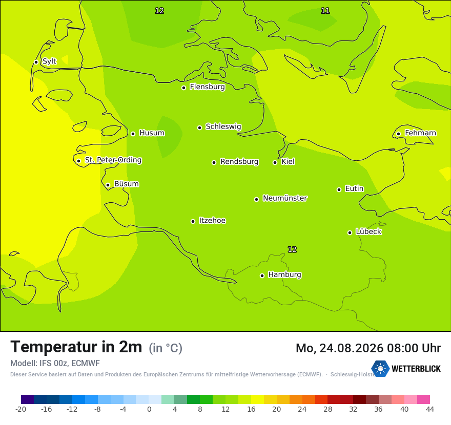 Modellkarte ECMWF – t2m – sh