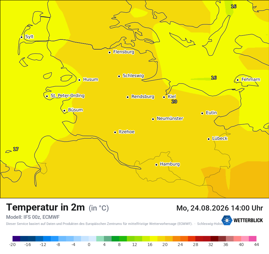Modellkarte ECMWF – t2m – sh