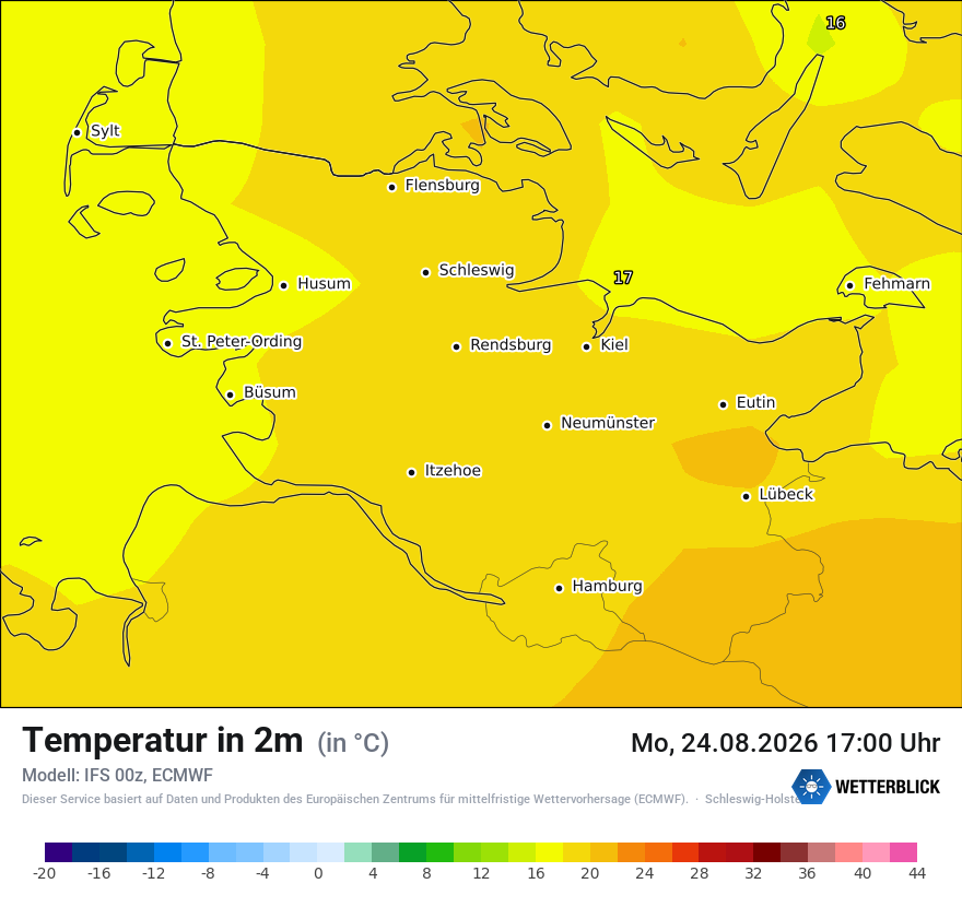 Modellkarte ECMWF – t2m – sh