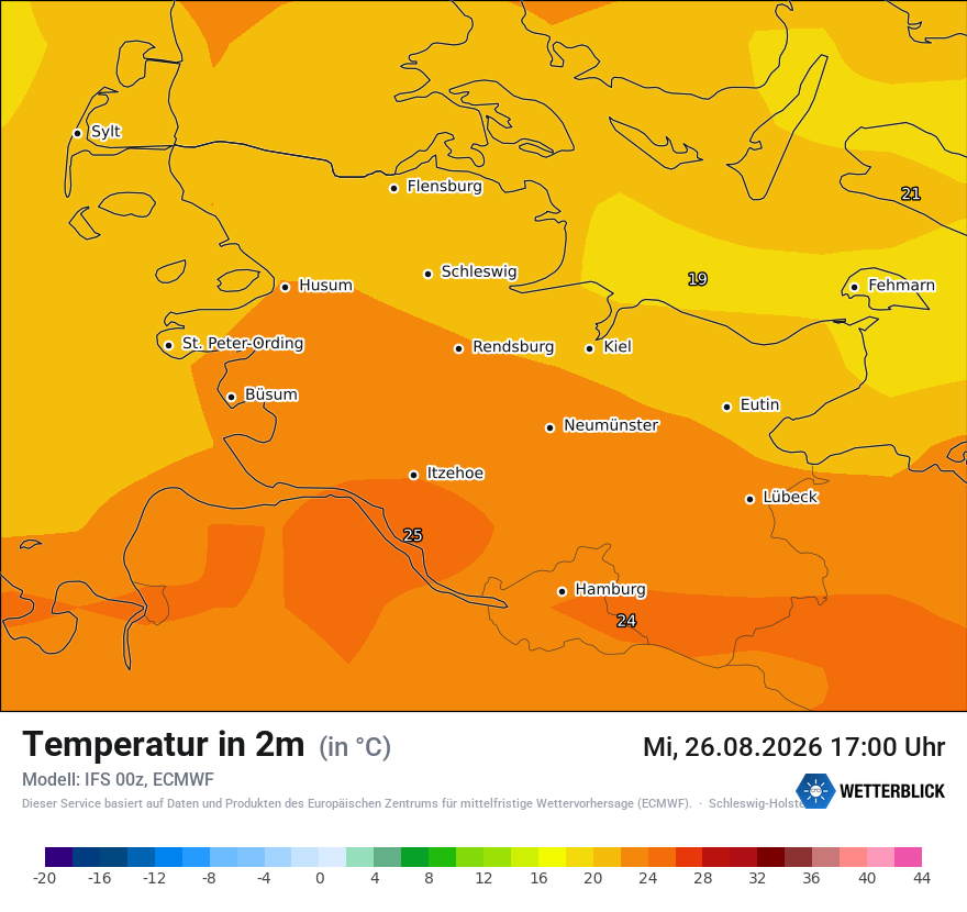 Modellkarte ECMWF – t2m – sh