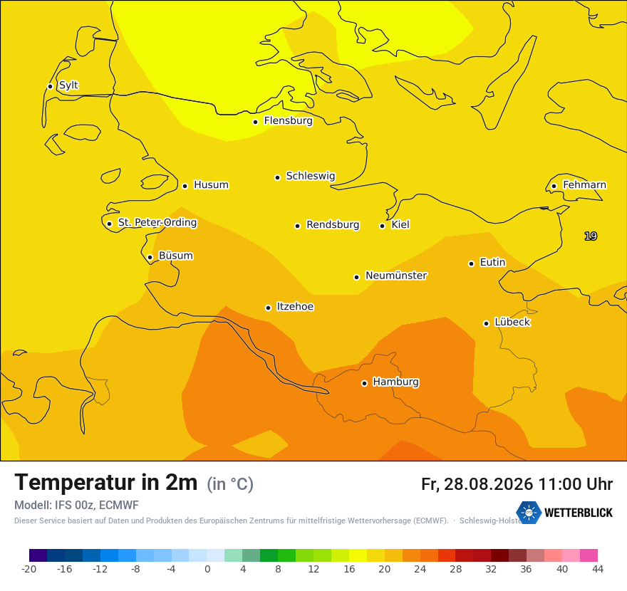 Modellkarte ECMWF – t2m – sh