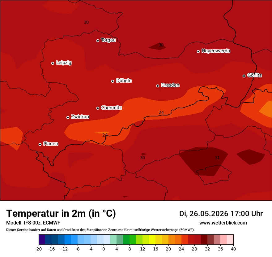 Modellkarte ECMWF – t2m – sn