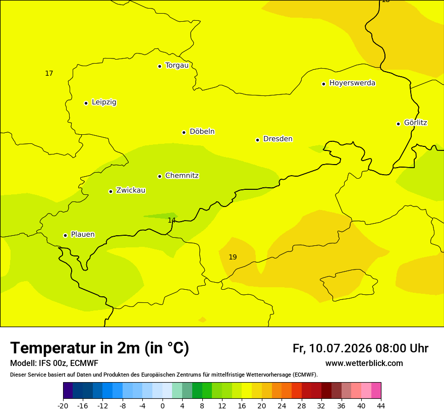 Modellkarte ECMWF – t2m – sn