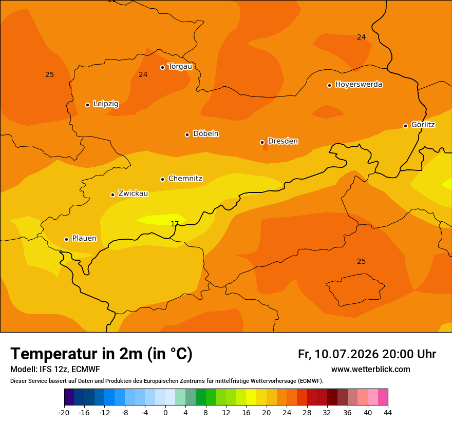Modellkarte ECMWF – t2m – sn