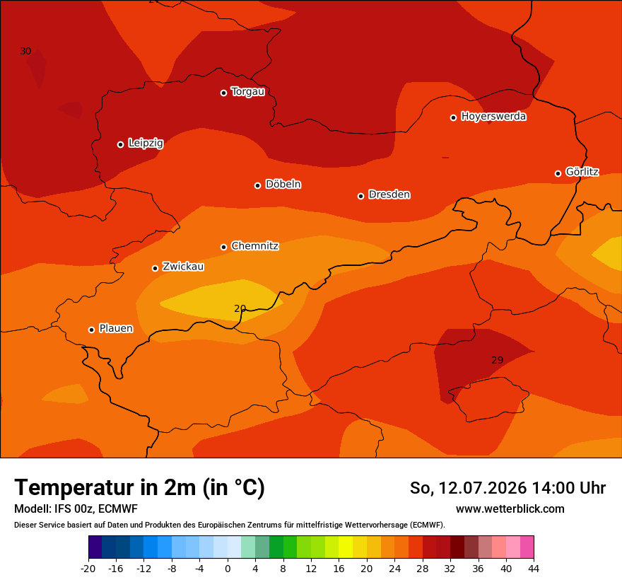 Modellkarte ECMWF – t2m – sn