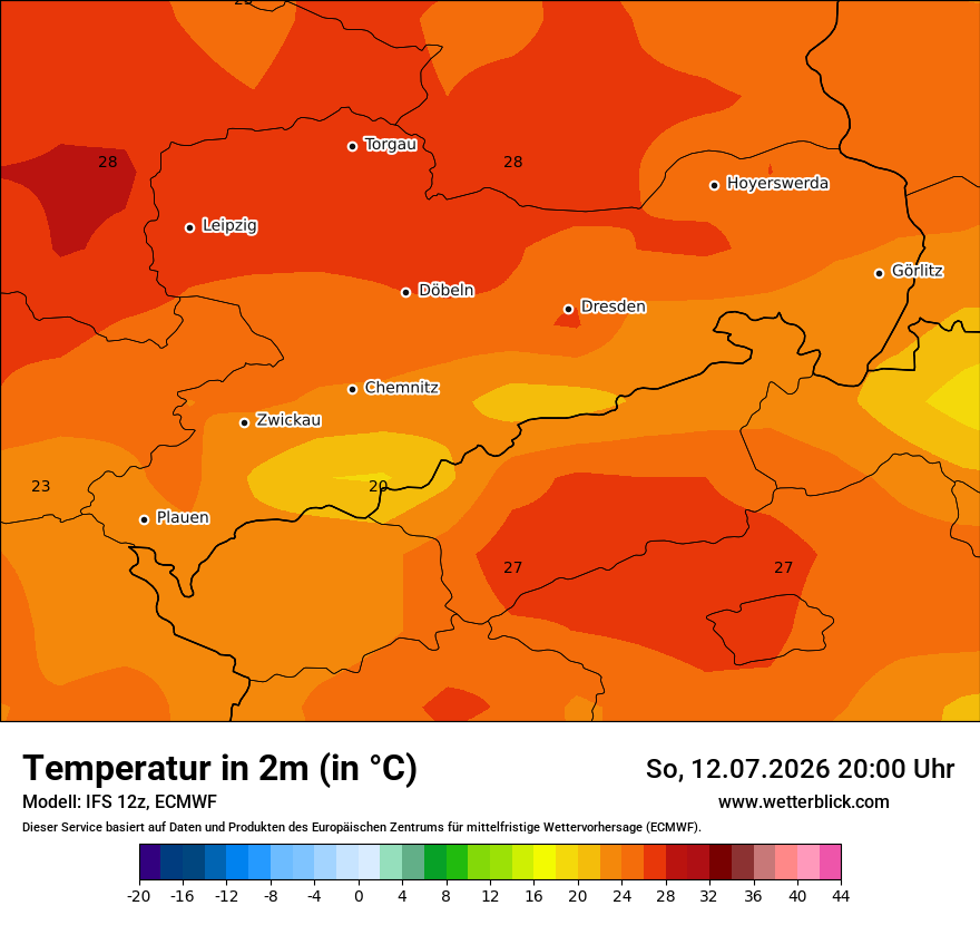 Modellkarte ECMWF – t2m – sn