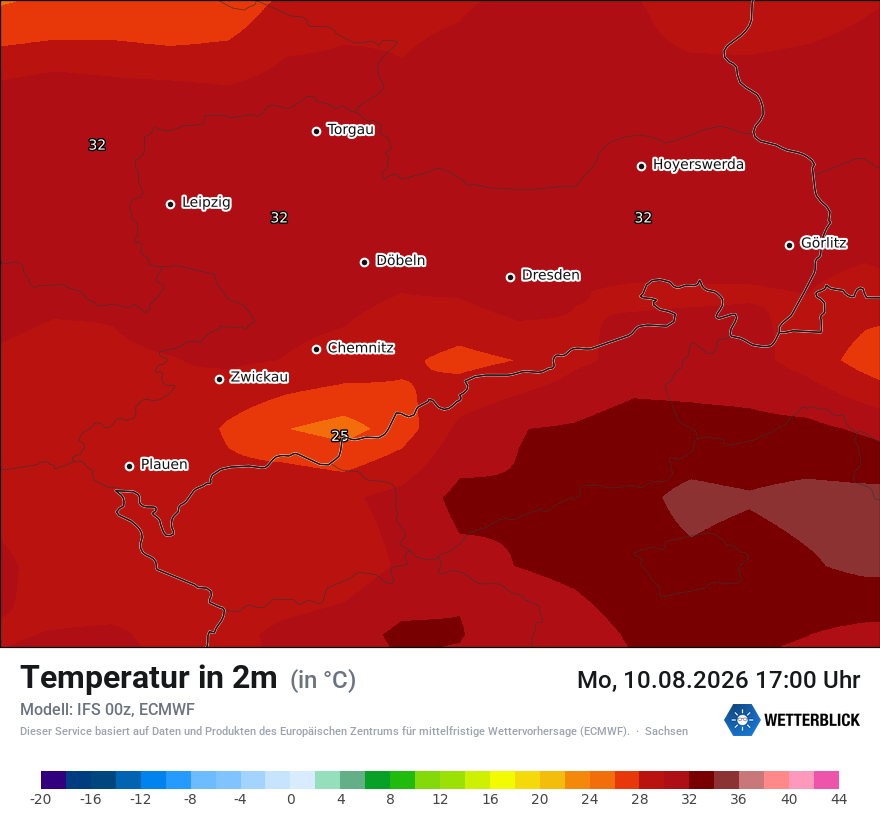 Modellkarte ECMWF – t2m – sn