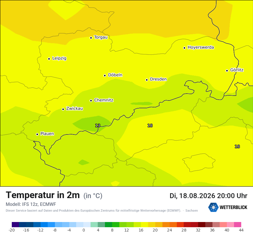 Modellkarte ECMWF – t2m – sn