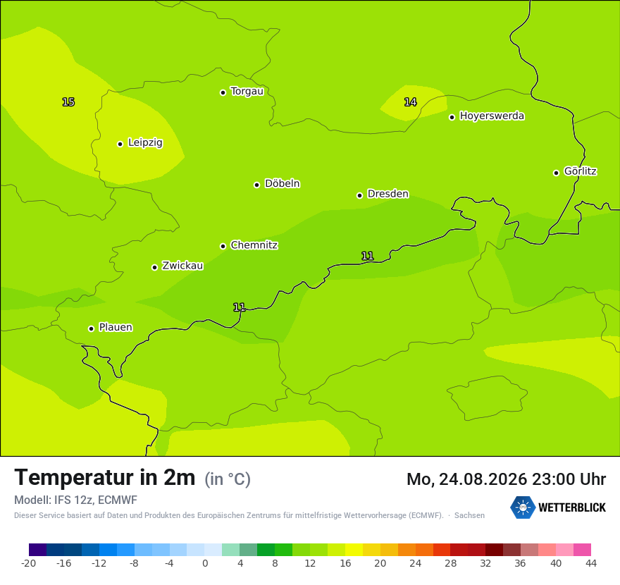 Modellkarte ECMWF – t2m – sn
