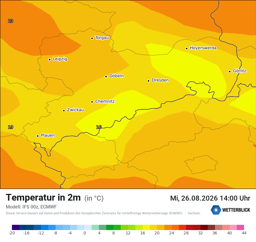 Modellkarte ECMWF – t2m – sn