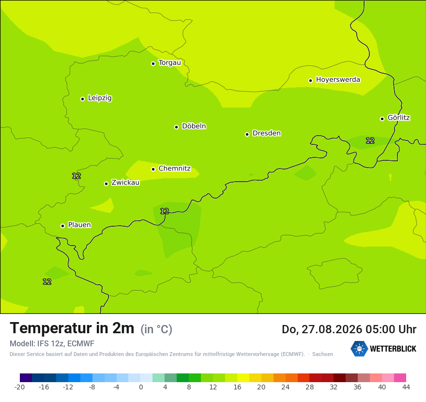 Modellkarte ECMWF – t2m – sn
