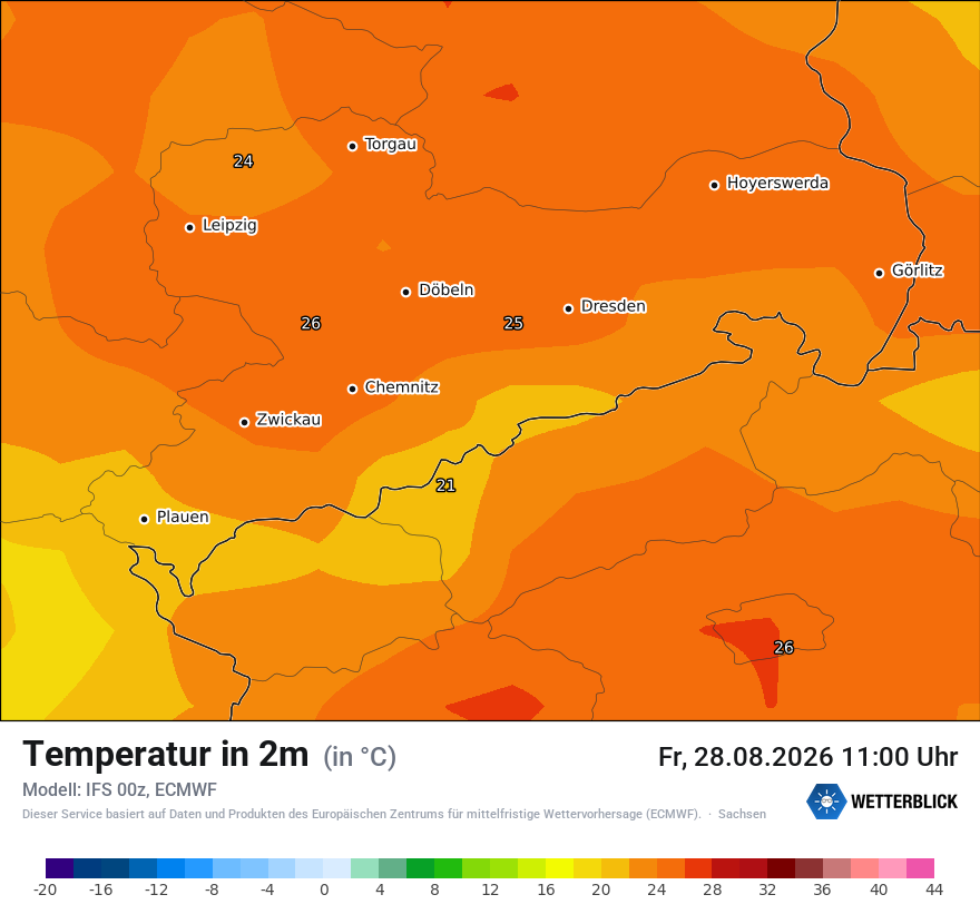 Modellkarte ECMWF – t2m – sn