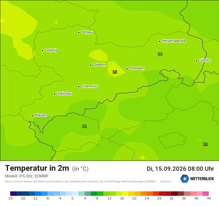 Modellkarte ECMWF – t2m – sn