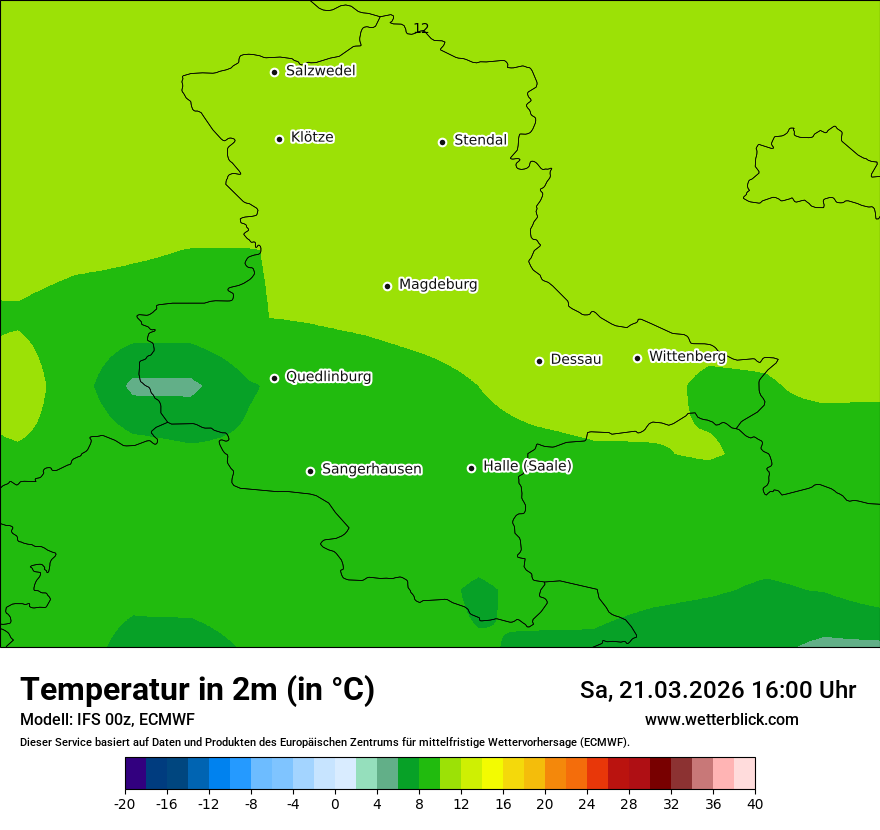 Modellkarte ECMWF – t2m – st