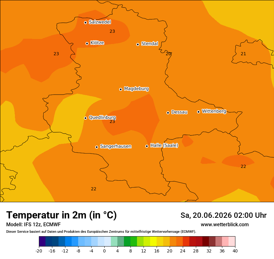 Modellkarte ECMWF – t2m – st