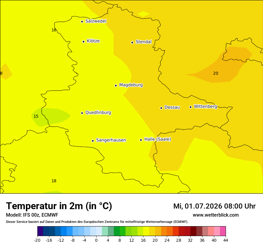 Modellkarte ECMWF – t2m – st