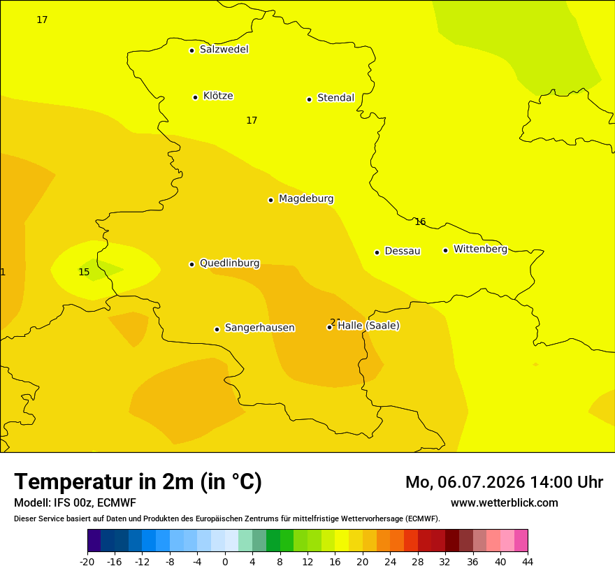 Modellkarte ECMWF – t2m – st