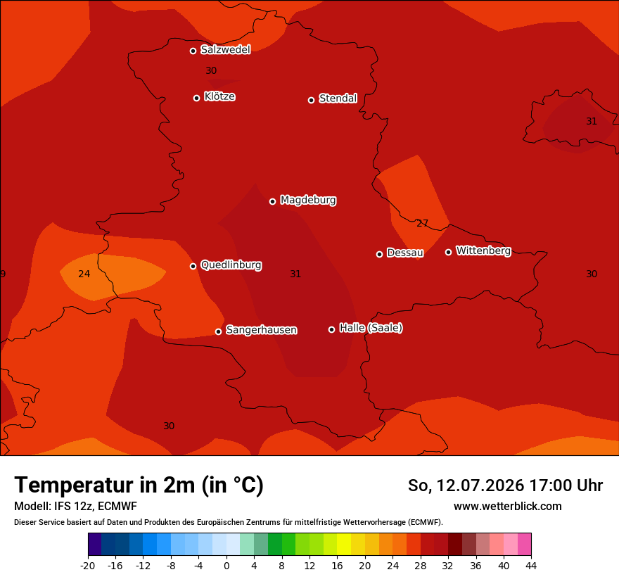 Modellkarte ECMWF – t2m – st
