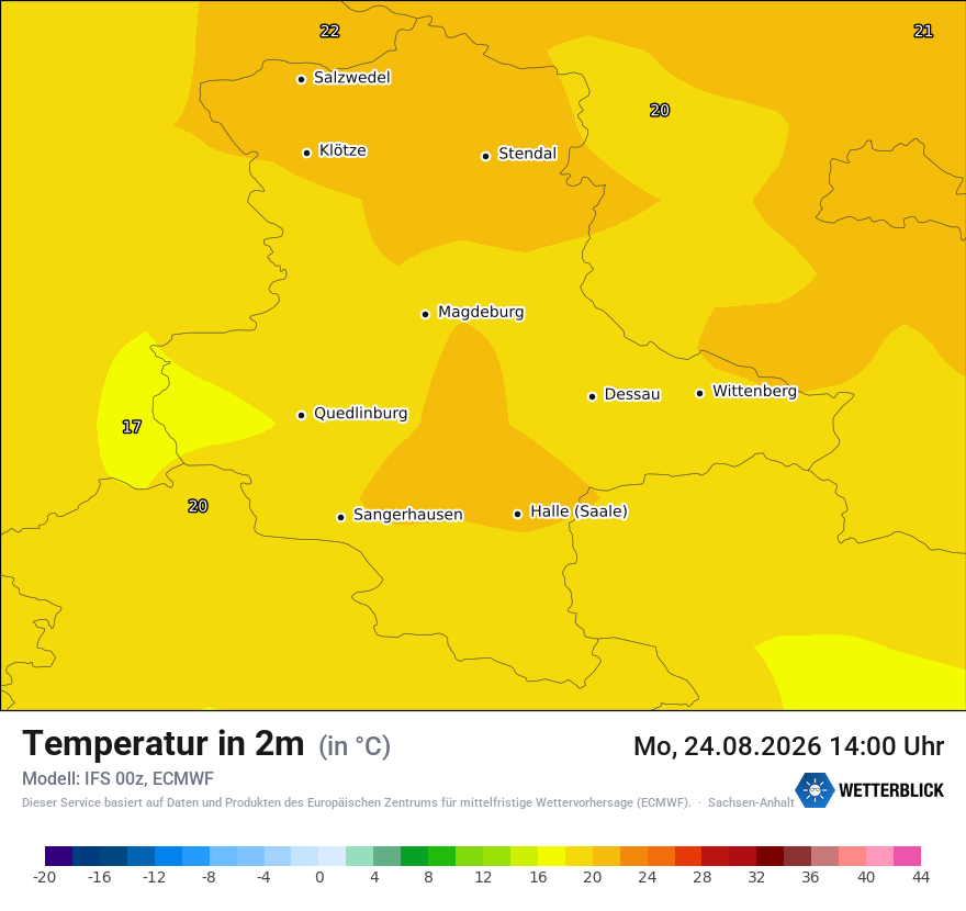 Modellkarte ECMWF – t2m – st