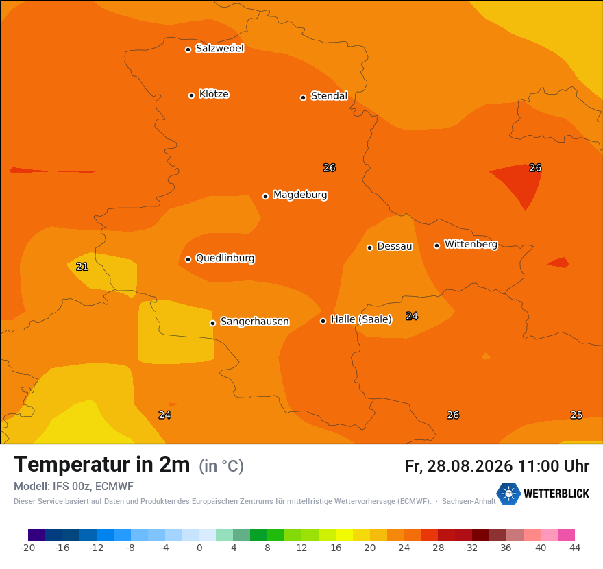 Modellkarte ECMWF – t2m – st