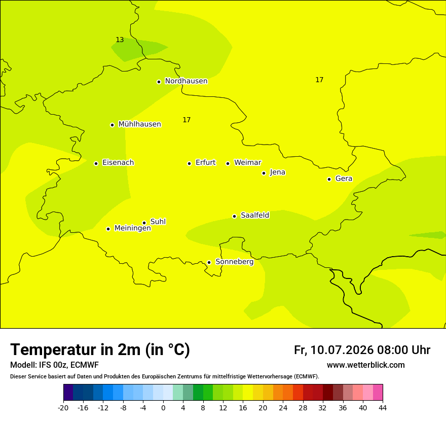Modellkarte ECMWF – t2m – th