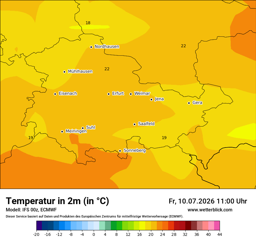 Modellkarte ECMWF – t2m – th