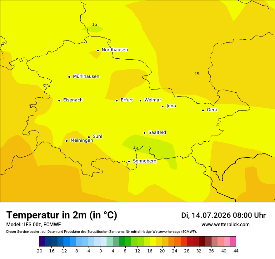 Modellkarte ECMWF – t2m – th