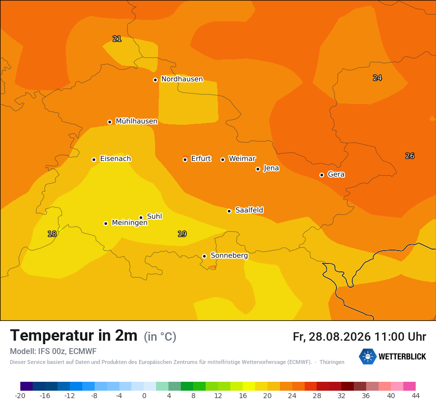 Modellkarte ECMWF – t2m – th