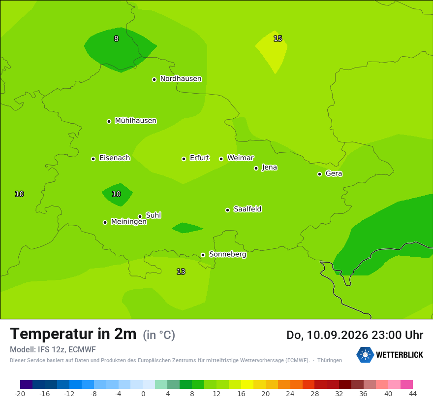 Modellkarte ECMWF – t2m – th