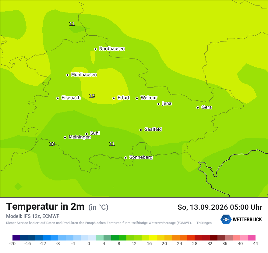 Modellkarte ECMWF – t2m – th