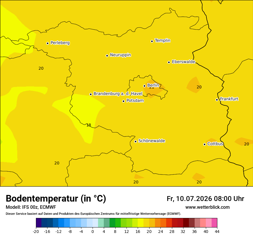 Modellkarte ECMWF – t_g – bb