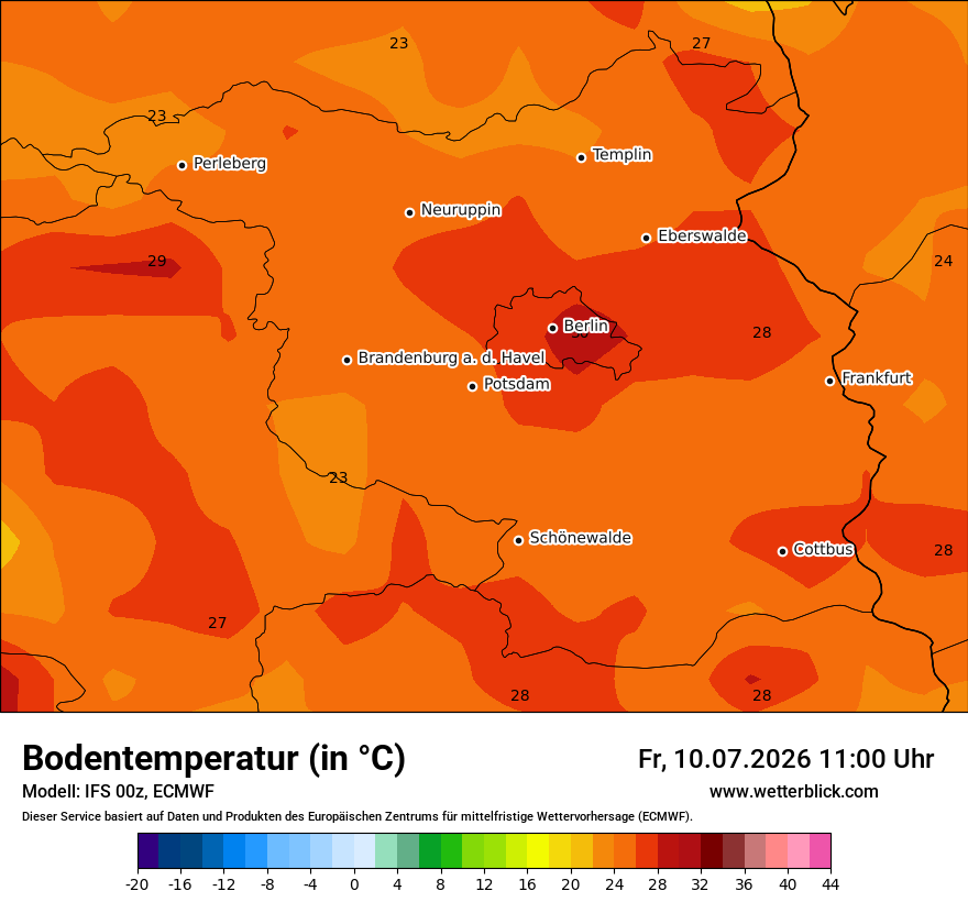 Modellkarte ECMWF – t_g – bb