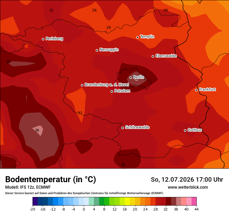 Modellkarte ECMWF – t_g – bb