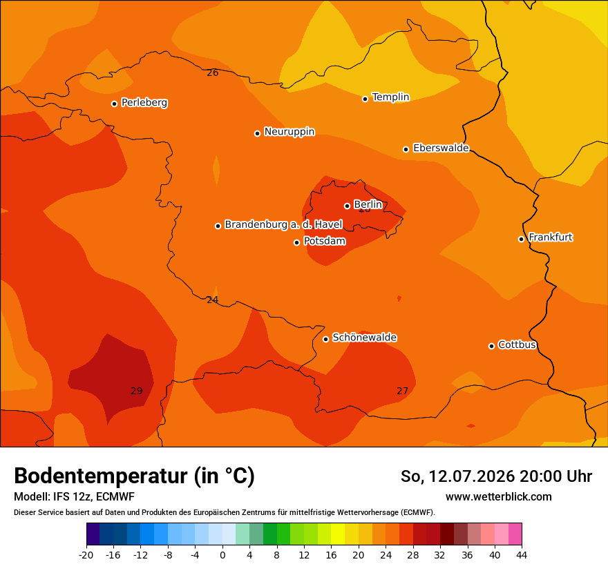 Modellkarte ECMWF – t_g – bb