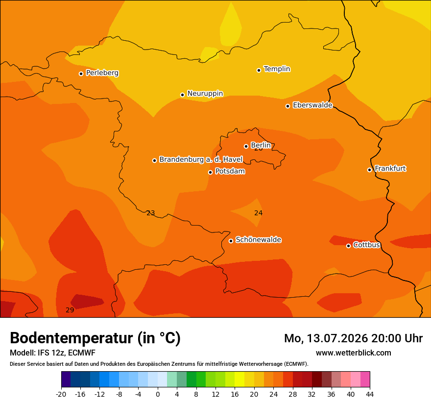 Modellkarte ECMWF – t_g – bb