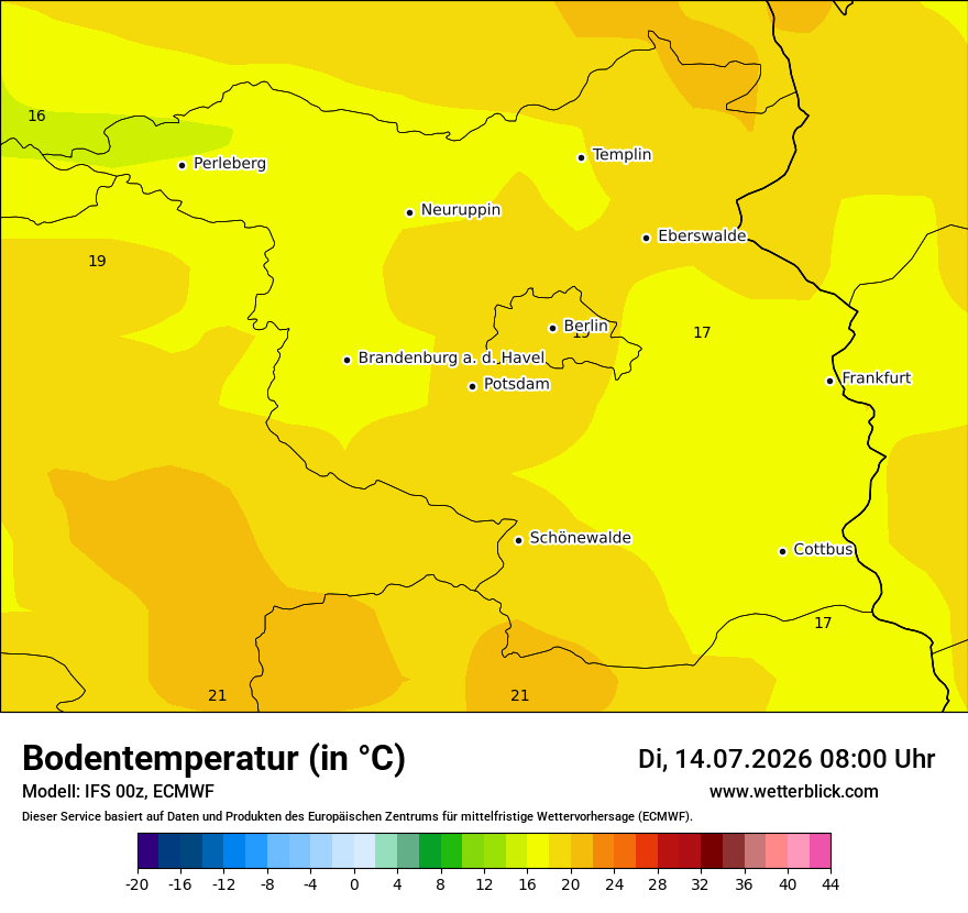 Modellkarte ECMWF – t_g – bb