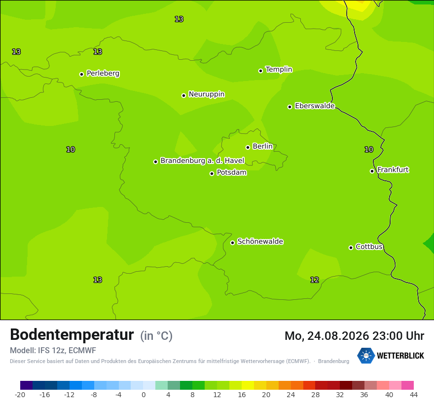 Modellkarte ECMWF – t_g – bb