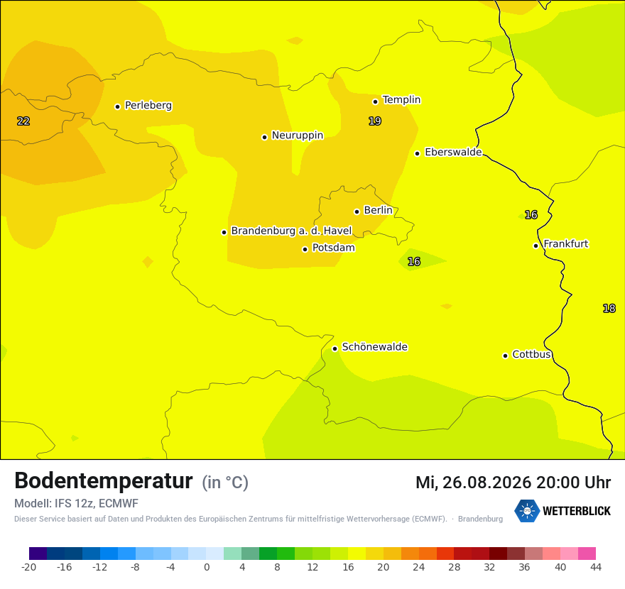 Modellkarte ECMWF – t_g – bb
