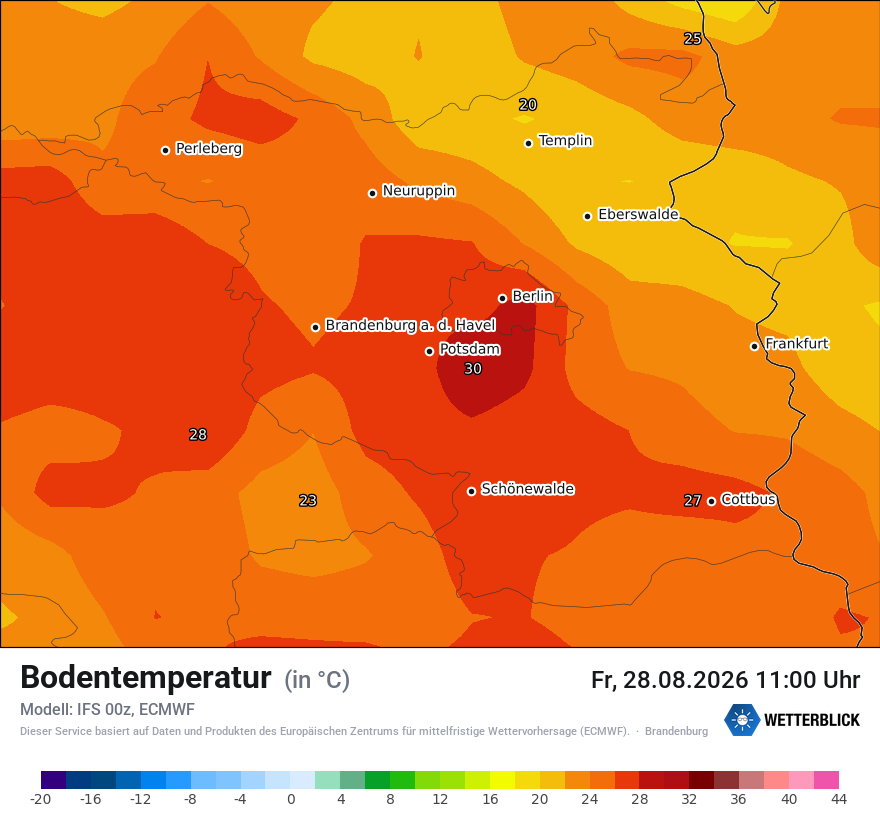 Modellkarte ECMWF – t_g – bb