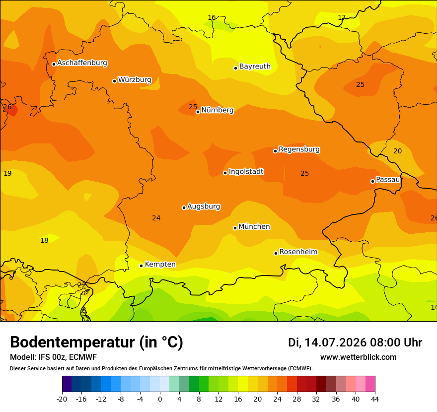 Modellkarte ECMWF – t_g – by