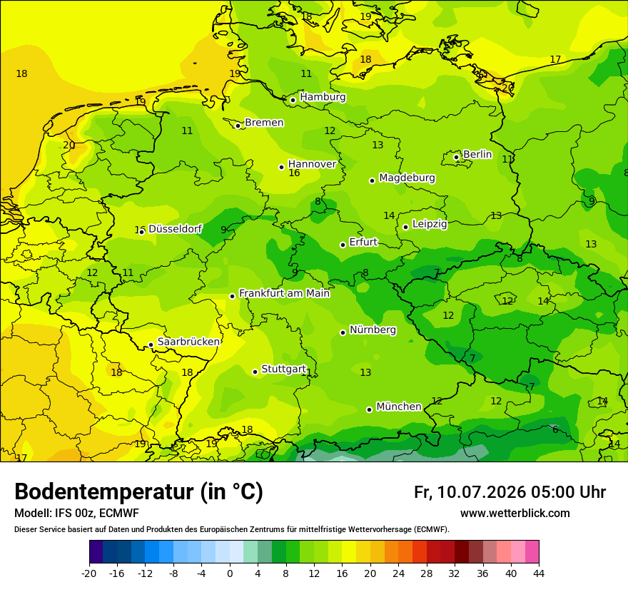 Modellkarte ECMWF – t_g – deutschland